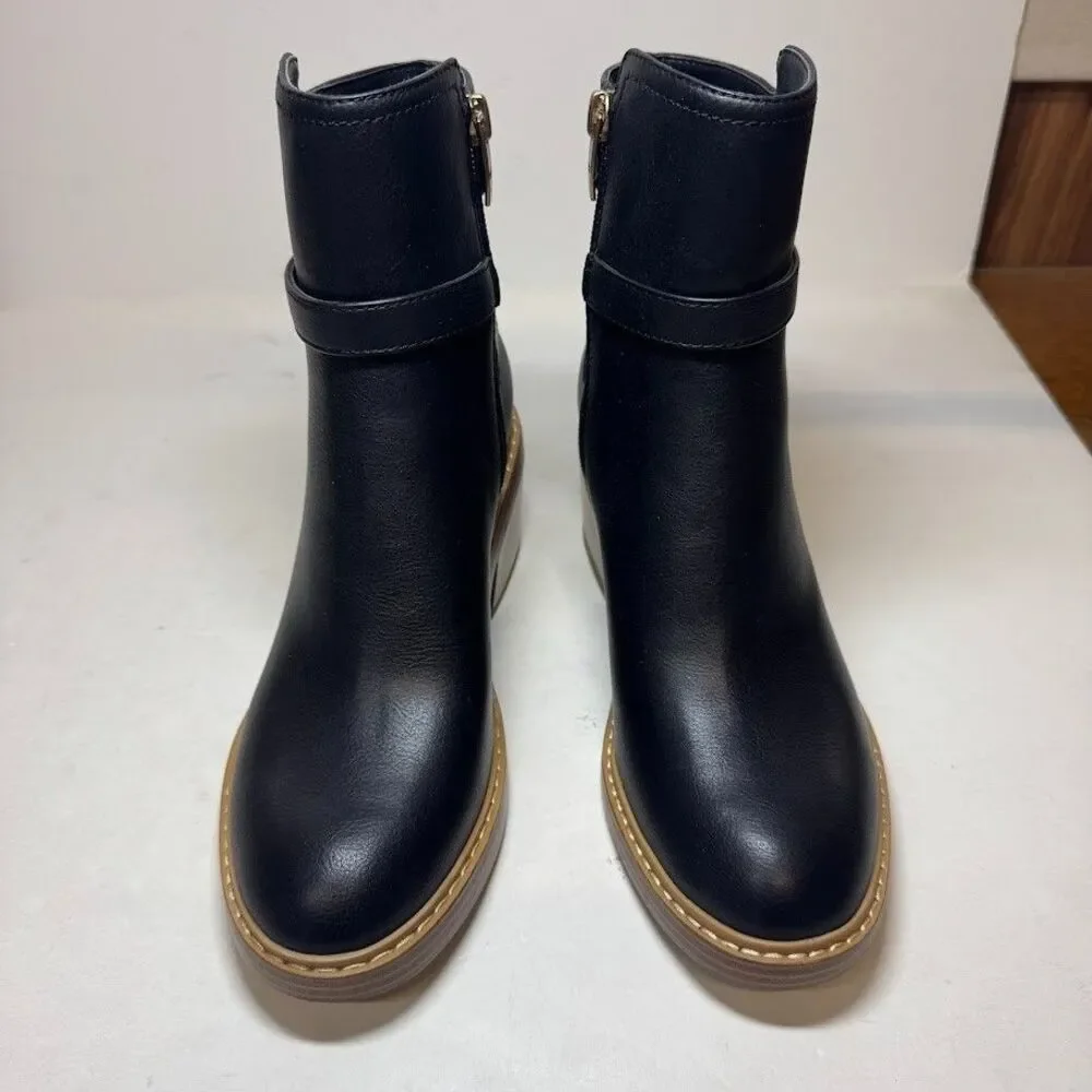 Marc Fisher Womens 7.5 M Black Leather Marieta Buckle Ankle Booties DISPLAY RJ2